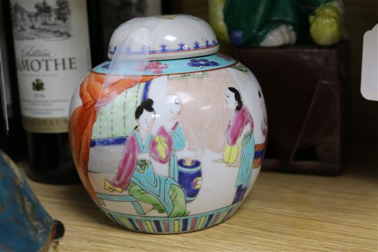 A near pair of Chinese blue and white baluster vases and covers, 28cm and sundry Oriental ceramics (14)